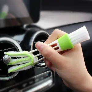1pc Premium Compact Versatile Mini Duster, Premium Mini Cleaning Brush, Compact Duster for Car Air Vent Double-Ended Window Blind Brush Multifunctional Dust Collector Cleaning Cloth Tool for House Car Office Green And White