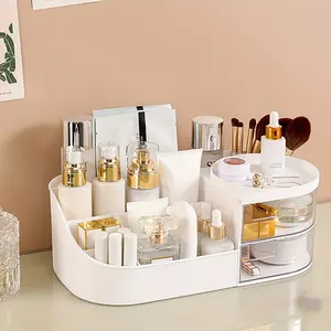 Large Capacity Makeup Organizer Box with Transparent Drawer, Plastic Cosmetic Storage Case, Multi-Functional Skincare & Lipstick Holder, Beauty Organizer