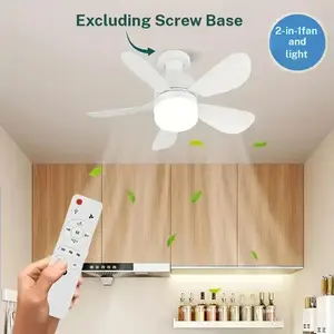 Smart LED Ceiling Fan Light, E27 Screw Fan Light with Remote Control, Adjustable Warm Natural Cold Ceiling Fan for Kitchen, Bedroom, Office, Ambient Lighting Multifunctional