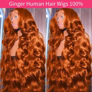 Bling Hair 13x6 Ginger Orange Lace Frontal Wig 100% Human Hair Brazilian 13x4 Body Wave Transparent Frontal Wig Pre-plucked Body Wave Wig For Women