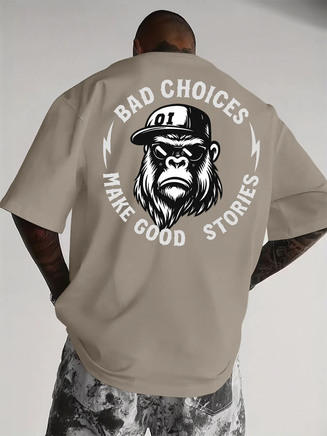 Men's American Street Style Casual Loose Gorilla Print Round Neck Short Sleeve T-Shirt, Casual Summer Tee, Animal Tee, Menswear Top, Breathable, Soft and Stretchy, Perfect for Commuting and Skateboarding, Streetwear