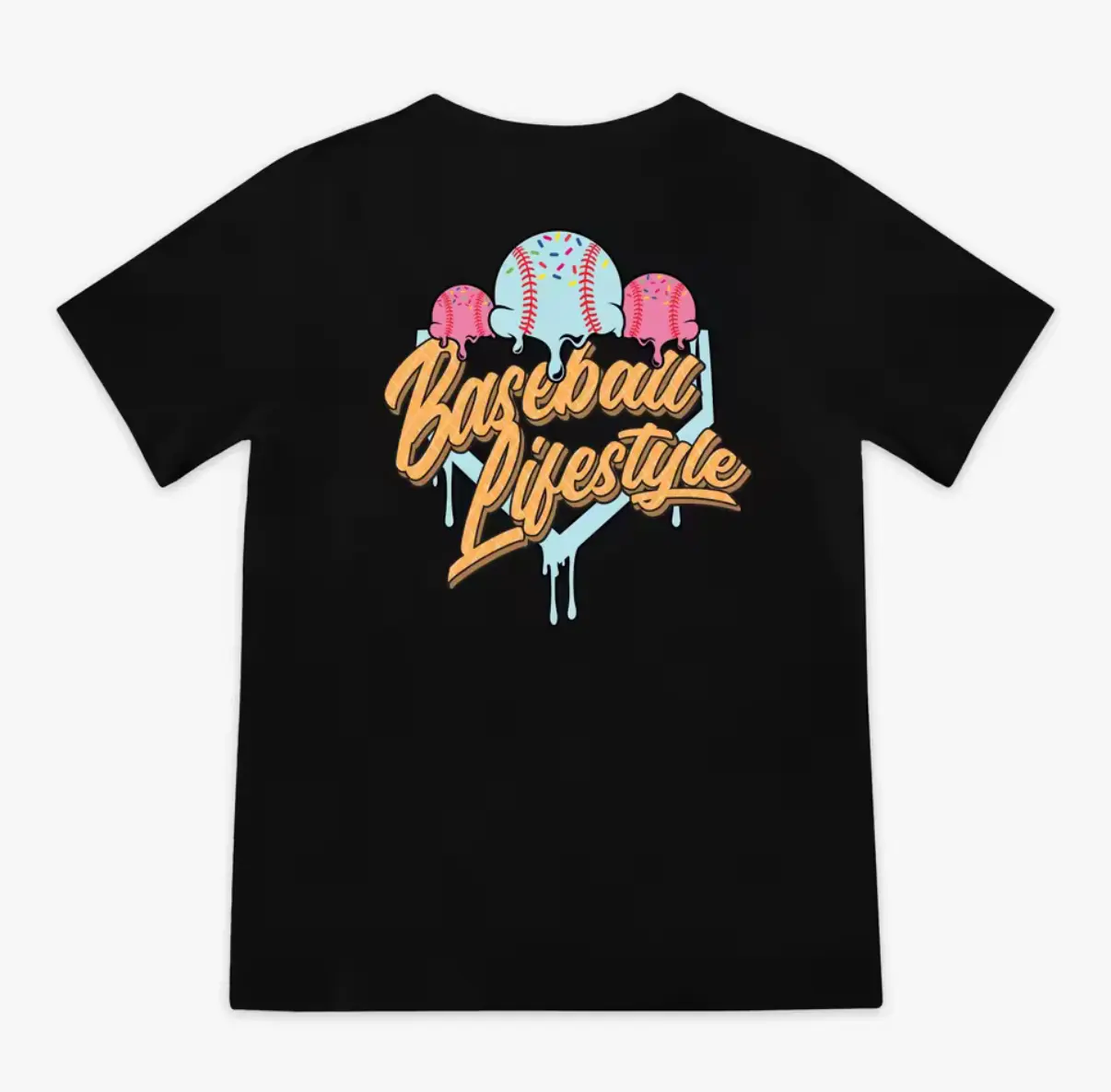Baseball Ice Cream Drip Graphic Cotton Tee Shirt, Baseball Lifestyle Cute Sports Cotton Graphic Tees Unisex Casual Streetwear Summer Top For Men Women,Baseball Lifestyle Sport Lover Graphic Cotton Tee Shirt Unisex Fashion Streetwear Top