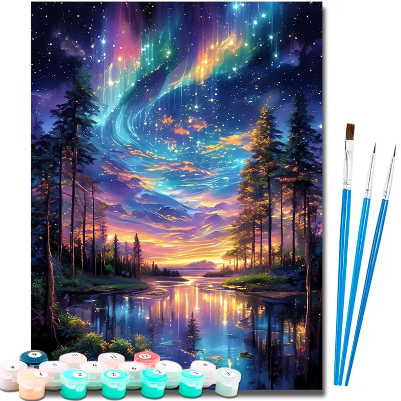 Aurora DIY Acrylic Painting Kit - 16x20 in Unframed Canvas, Beginner-Friendly, Fade-Resistant Vibrant Colors, Mindful Craft Supply, Gift for Birthdays/Housewarmings, Family Bonding Adult Home Decoration