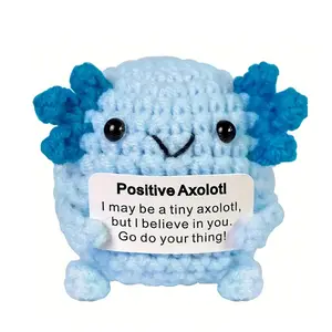 Positive Axolotl Crochet Plush Cute Axolotl Plush Soft Stuffed Animal with Positive Card, Desktop Decoration for Home Office, Birthday Gift for Friends, Soft Stuffed Doll