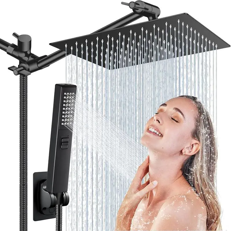 10 Inch High Pressure Rain Shower Head -Shower Heads with 2 Modes Handheld Spray Combo-  shower head with 78" Hose - Powerful Shower Spray Against Low Pressure Water with Long Hose