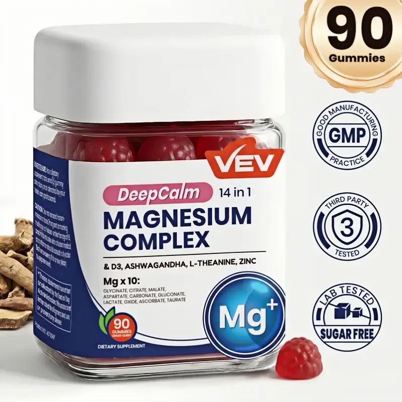 Limited time sale, VEV 14-in-1 High-Potency Magnesium Gummies Complex – Magnesium Glycinate Multivitamin Complex Supplement, D3, Ashwagandha, L-theanine, Zinc – 90 Count, Vegan, No Sugar,supplements for men and women,Essential Magnesium Fitness Supplement