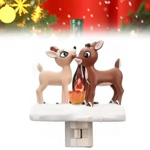 Christmas Elk Night Light,3D Elk Light,ElkCampfire Night Light,Christmas Eve Campfire Flickering Night Light,120V Plug-in Powered for Festive Ambiance,Christmas gifts,fun decorative lights