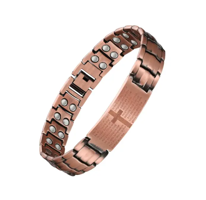Cross & Prayer Copper Magnetic Bracelet Skin Friendly Gift for Loved Ones with Magnetic Closure and Cross Design Ideal for Birthdays Anniversaries