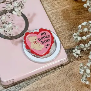 Kawaii My Honey Bear MagSafe Phone Grip – Heart-Shaped Bear Magnetic Phone Holder, Cute Popgrip for Phones or E-readers, Gift for Her