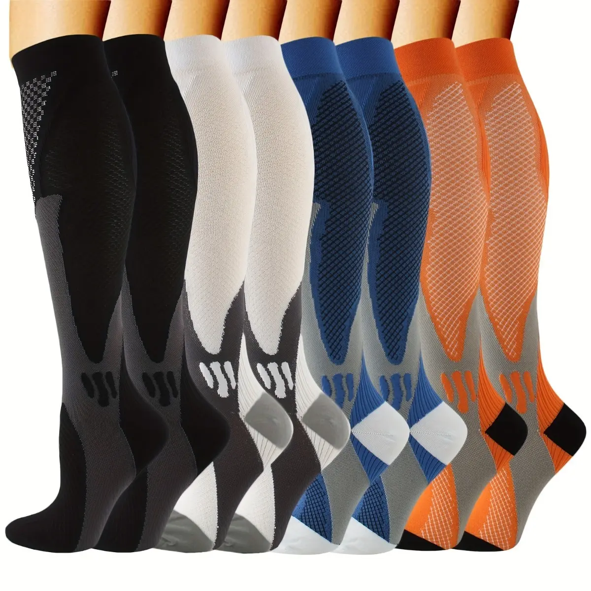 4 Pairs Compression Socks for Men Women Calf Support Athletic Long Socks for Running Basketball Breathable