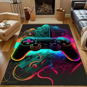 Neon-style game controller pattern home rug, suitable for living room, bedroom, kitchen floor mat, home decoration, area rug, holiday gift for family and friends