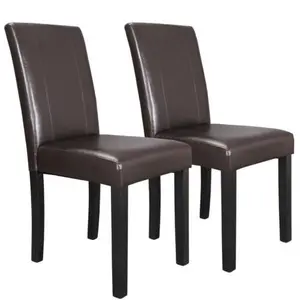 ZENSTYLE Dining Chair Set of 2 PU Leather Armless Side Chairs with Solid Wood Legs Brown