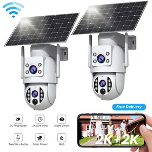 【JOOAN 2K 3MP WiFi Wireless Solar Dual Lens Outdoor 360° PTZ Dual Screen Security Camera】Outdoor/Indoor IP66 Waterproof, Color Night Vision, PIR Human Detection, Two-Way Talk, Auto Tracking, Siren Alarm, SD/Cloud Storage (Optional), Alexa Compatible