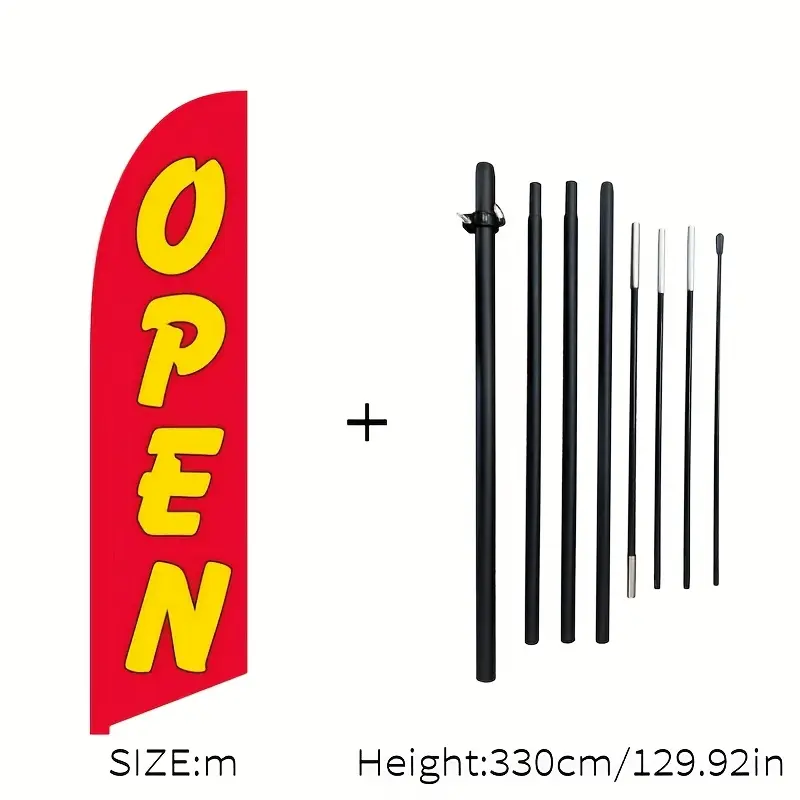1pc "OPEN" Advertising Blade Flag Banner with Flagpole, Vibrant Color, Durable Polyester Fabric, No Electricity Needed, Multipurpose for Shop Grand Openings, Summer Events