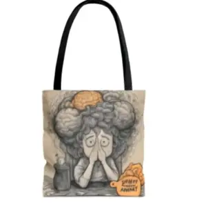 Anxiety Tote Bag - Custom Printed Spun Polyester Bag with Cotton Straps and Nonwoven Laminate Lining