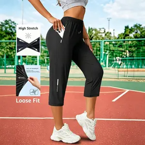 Women’s Ice-Cool Lounge Pants – Breathable Lightweight Drawstring Waist Pants with Zipper Pockets, Relaxed Fit Athletic Joggers for Summer Outdoor, Travel & Casual Wear