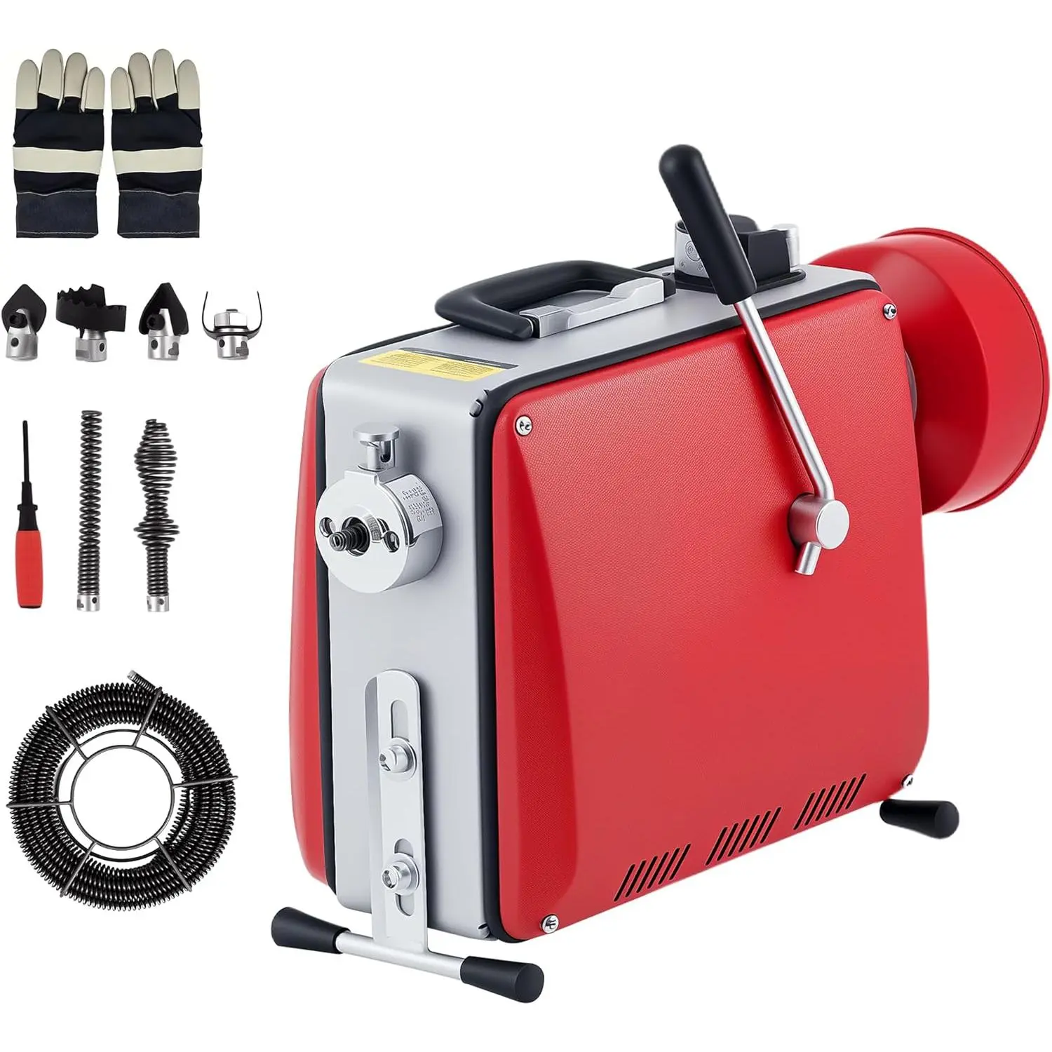 [Football Fan SeasonDeal] Heavy Duty Electric Drain Cleaner Machine - 66 Ft x 5/8" & 16 Ft x 3/8" Power Drain Snake - 6 Cutter Heads, 2 Steel Cables - Cleans 1-4 Inch Pipes - Plumbing & Industrial Rotating Tool
