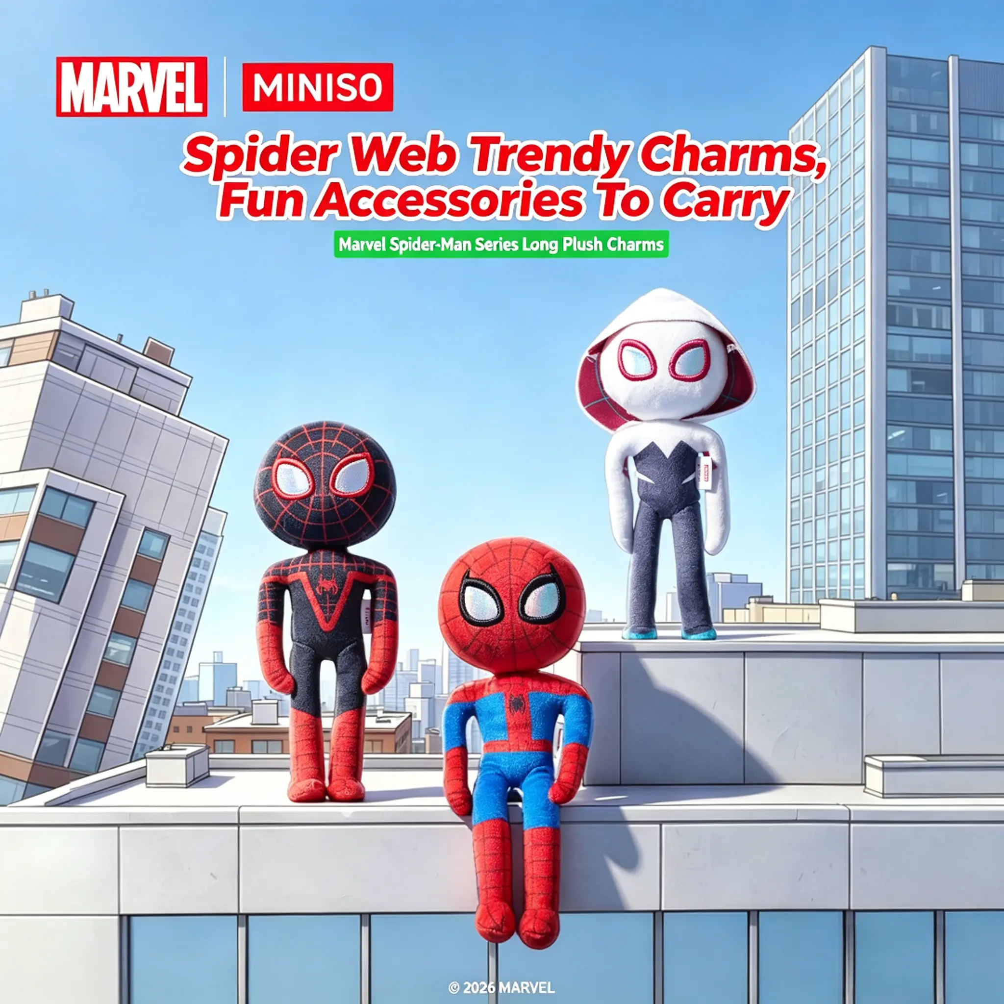 MINISO 3D Cute Spider-Man Plush Hanging Charm | Marvel Hero Bag Charm, Backpack Accent & Fan Collectible Gift, Anime/Cartoon Merchandise, Back To School