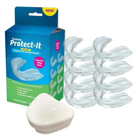 Dentemp Protect-It Custom Fit Dental Guard for Teeth Grinding & Bruxism | Comfortable, Reusable Night Guard | 4-Pack, Individually Wrapped