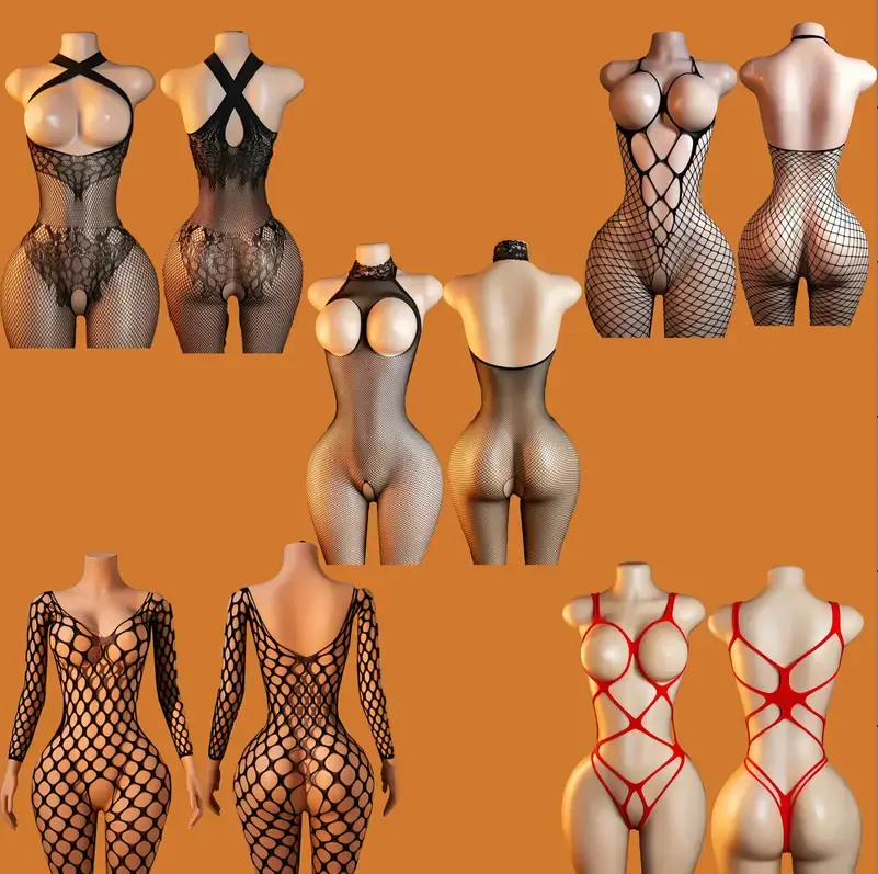 5 Pack Women's High Fishnet Stockings Multipack for Cosplay Costume Party Tights