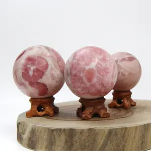 Pink Opal Sphere with Wood Stand Pink Crystal Ball Healing Stone Mineral Gemstone Divination Sculpture Figurine