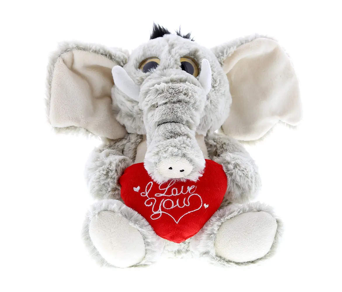 DOLLIBU Super-Soft Cuddly Plush Sitting Elephant Stuffed Animal - Adorned with Red "I Love You" Heart - Kids' Stuffed Toy for Ages 0-12, Stuffed Animals
