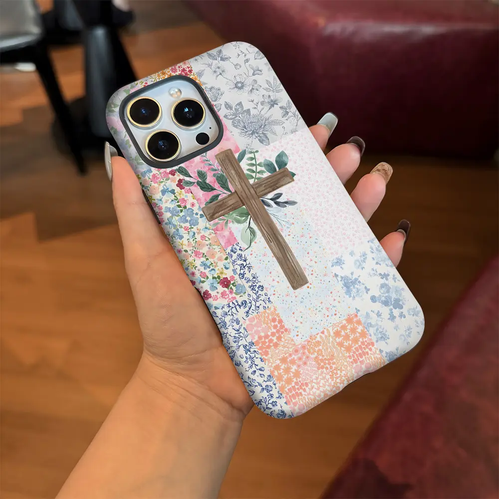 This durable, shock-absorbing, glossy 2-in-1 phone case features a cross-patterned floral design and is compatible with iPhone 17, 15, 14, 13, 12, 11, X, and Samsung models. It makes a great holiday gift for friends or family. Smartphone Cellphone