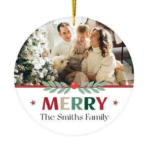 Personalized Photo Christmas Ornament 2024, Custom Christmas Tree Ceramic Ornament with Photo and Text, Keepsake Gift for Family, 3 inches Christmas Tree Decoration Ornaments