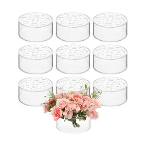 12 Holes Round Acrylic Vase 2.55" Tall Centerpiece Vases with Holes for Wedding Table Decorations Home Birthday Party Flower Vase