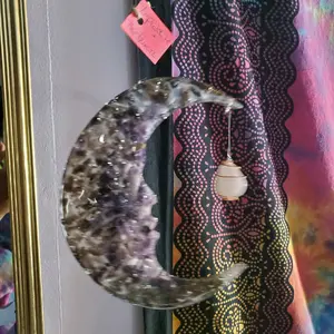 Crescent moon w/smokey quartz and lepidolite Home Ornament