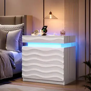MIUvanity Large Nightstand with Wireless Charging Station, Auto Sensor 3 Color Dimmable Night Stand, Modern Bedside Table ,With Drawers for Bedroom，Dresser, End Table, Bedside Table, Bedroom Furniture for Living Room,LED Nightstand,Oversize End Table