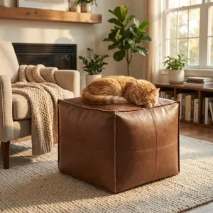 Dauhor Unfilled futon ottoman cover, artificial futon ottoman cover, 15.7-inch square small bean bag ottoman, soft footstool with storage function for living room and bedroom (cover only)