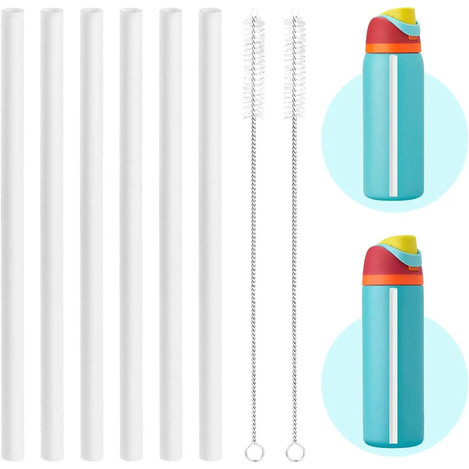 6 count Replacement Straws Compatible with  Water Bottle 24 oz,32 oz - Accessories Set Include 6 Pack  Straws and 2 Pack Cleaning Brushes