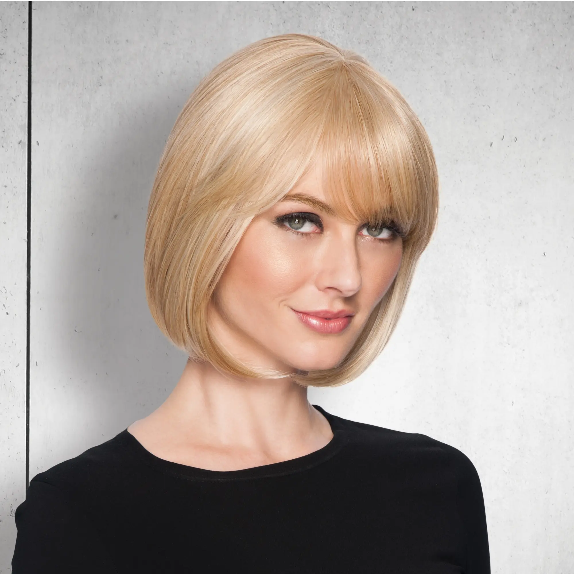 Hairdo Top Class Topper, Classic Heat-Friendly Synthetic Hairpiece for Adult Women with Bangs, Provides Instant Volume and Style to Chin-Length Cuts, 10½" Back, Synthetic Full Machine Wigs, Stylish Finish, Bang, Straight, 4½" Front, 8½" Sides, Conceal Thi