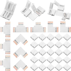 35PCS LED Light Strip Connectors Set, 5-Pin LED Connectors, L-Shaped Extension T-Shaped Solderless for 5050 3528 10Mm Strip Lights Gapless Connector