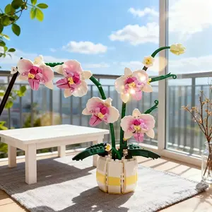 DIY Butterfly Orchid Building Blocks, Stress Relief Assembly Kit, Home Kitchen Desk Decoration, Perfect Gift for Elderly Birthday Christmas