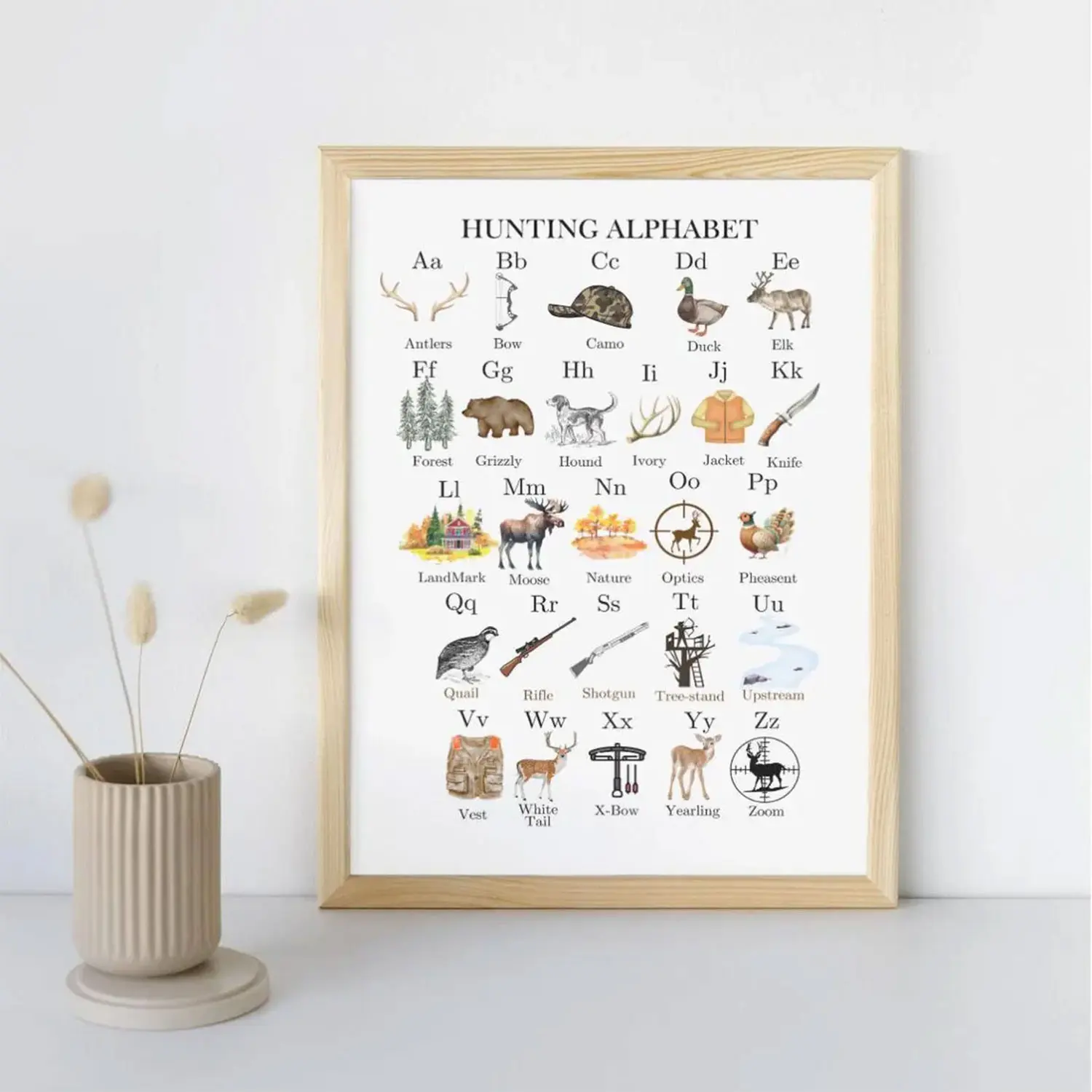 Hunting Alphabet  Print, Mallard Duck Decor Poster, Hunting Baby Boy Room Digital File, Nursery Decor ABC's, Woodland Nursery