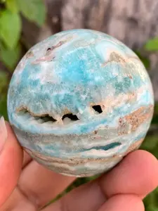 1pc Beautiful Blue Aragonite Sphere, Natural Crystal, Perfect Gifts For Crystal Lover, Mineral Crystal Rock Ornament, Perfect for Thanksgiving, Christmas, Valentine'S Day And Other Holidays