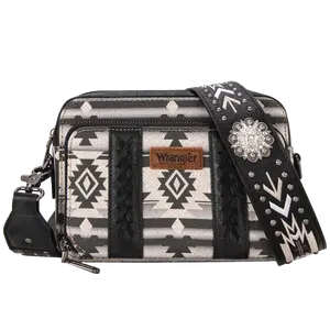 Wrangler Ladies Aztec Printed With Wallet Comparment Black Crossbody Purse WG2207-3003BK