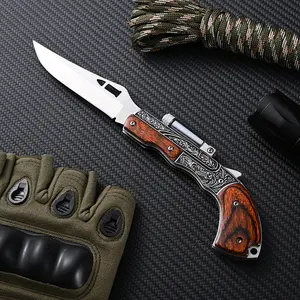 [Father's Day Best Gift] Outdoor Knives - Red-Brown Wood Texture with Silver Engraving, Sharp Stainless Steel Blade, Portable for Camping, Daily Cutting Tasks
