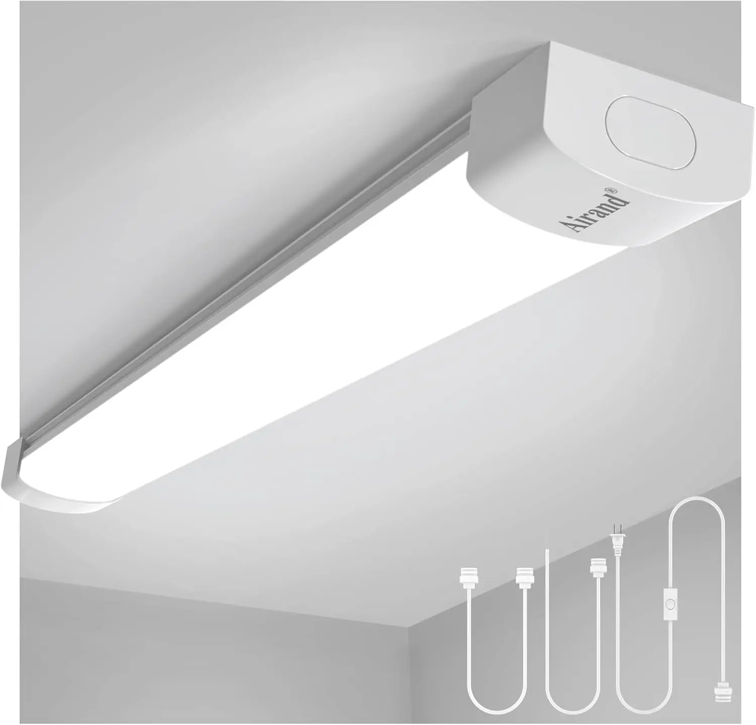 Ceiling Lights LED Plug in 2ft Flushmount LED Tube Light 5000K Linkable Gara Light Fixture 18W Wraparound Ceiling Lamp Utility Shop Light Corded Under Cabinet Light with ON/Off Switch