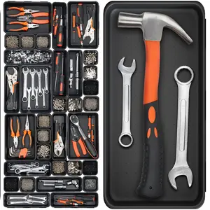46 Pack 5-Sizes Large 12'' Tool Box Organizer Tray, Tool Box Organizers and Storage, for Hammer, Wrench, Screw, Small Parts Toolbox Organization, Tool Cart Chest Garage Drawer Organizer Tray, Black