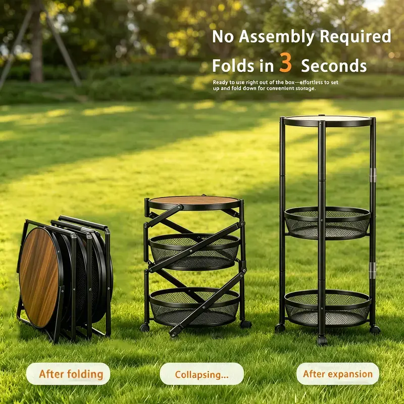 No Assembly Required Folds in 3 Seconds Outdoor Storage Rack - After Folding, Collapsing, After Expansion