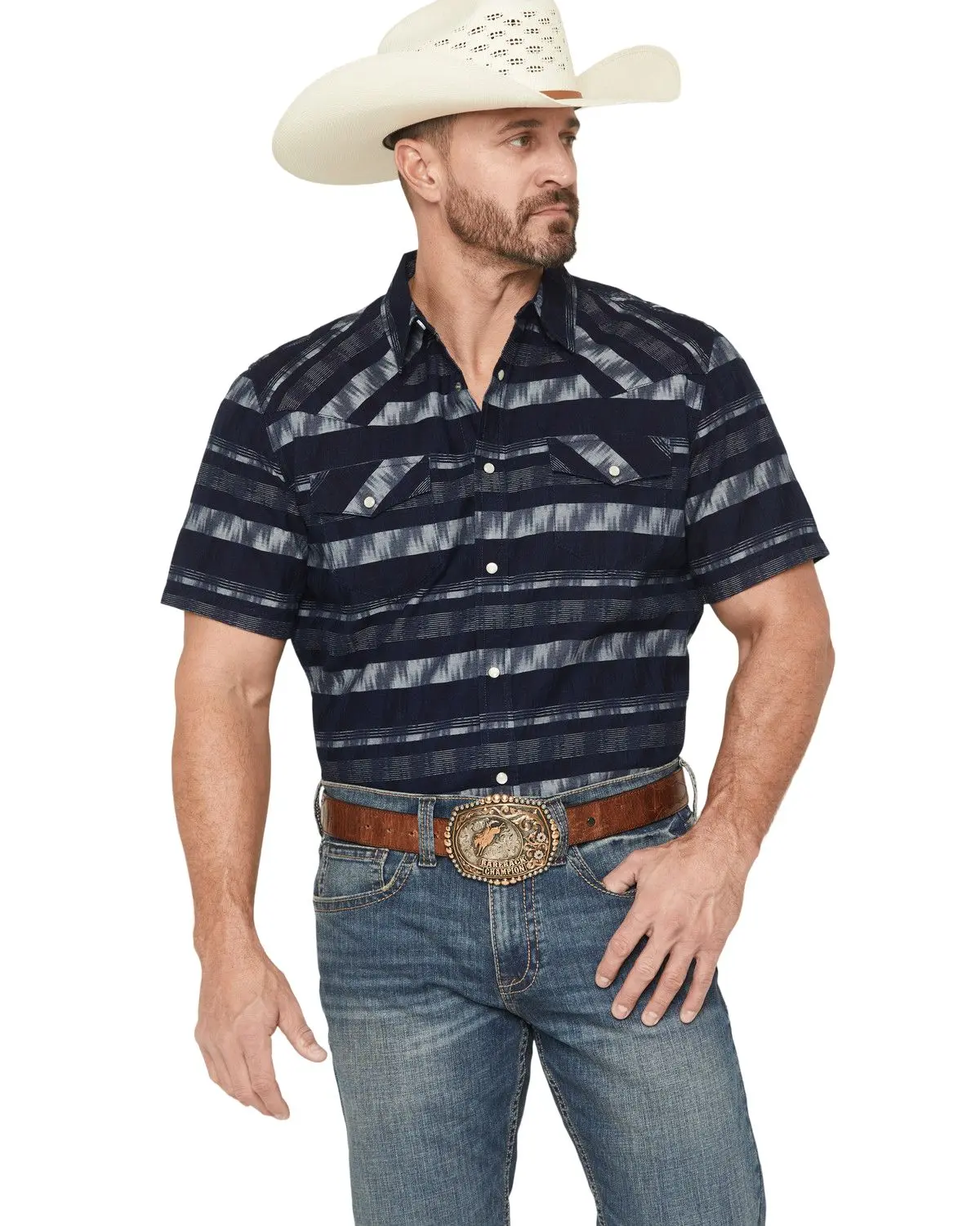 Cody James Men's Men'S Ikat Striped Short Sleeve Pearl Snap Western Shirt - Cjsp26w60-Ind