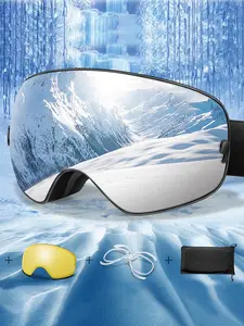Unisex Fashion Ski Sunglasses + Night Vision Replacement Lenses, OTG Snowboard Goggles, Removable Anti-Fog UV Protection