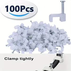 100pcs Cable Wire Clips, 7mm Cable Management Electrical Ethernet Dish TV Speaker Wire Cord Tie Holder Single Coaxial Nail Clamps