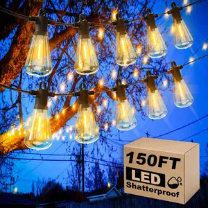 Outdoor String Lights, 150FT LED Patio Lights with 72+3 ST38  Edison Shatterproof Bulbs,  Connectable Dimmable Outside  Lights for Backyard Bistro Porch Gazebo(75FTx2)