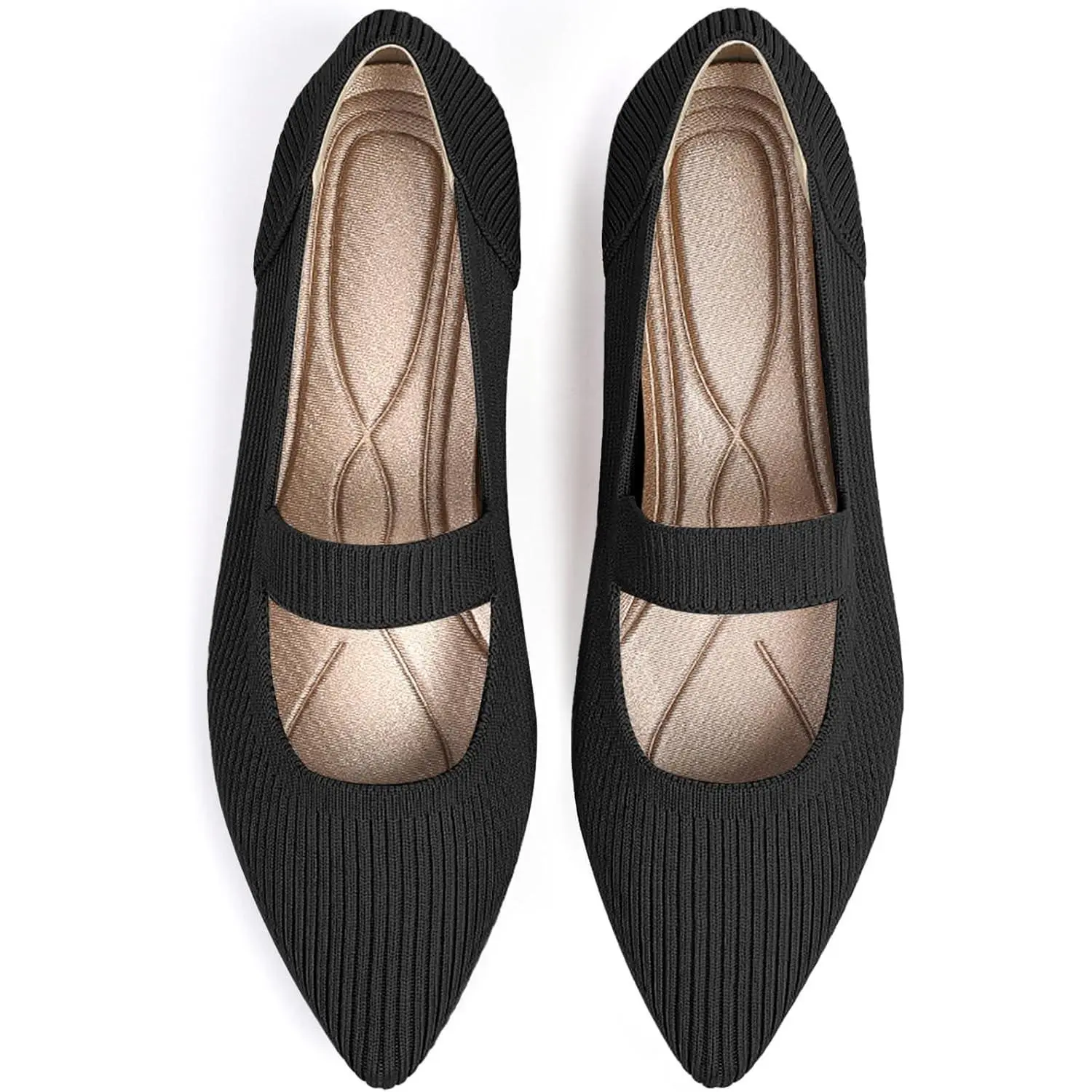 Women's Pointed Toe Knit Washable Ballet Flats Comfortable Dressy Mary Jane Shoes(Gift)