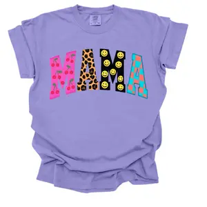 Checkered cherry smiley mama tee