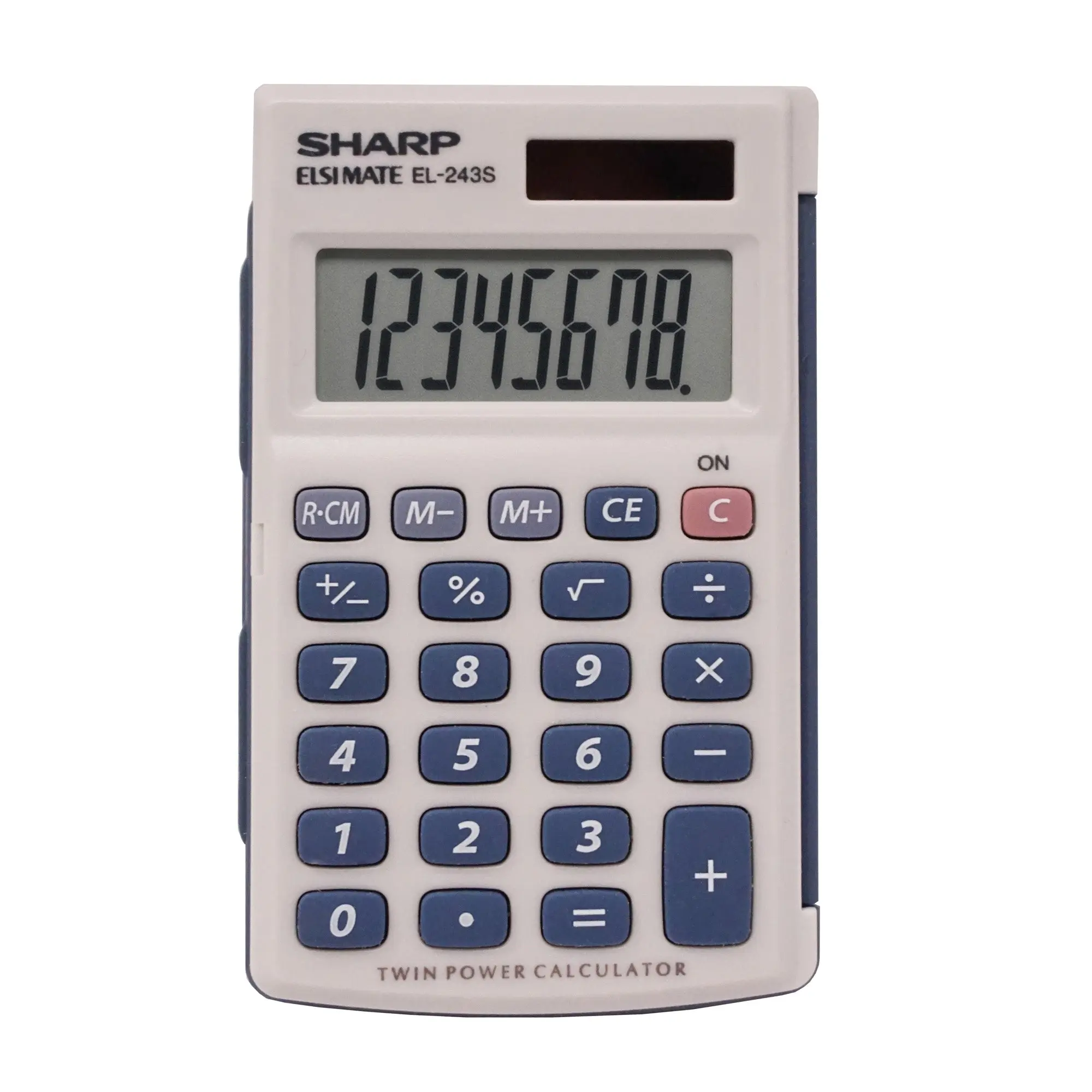 Sharp 8-Digit LCD Screen Pocket Office Calculator with Hinged Hard Cover, 3 Memory Keys, Twin Power, Portable Durable Design for Travel, Office Accessories Use, High Readability